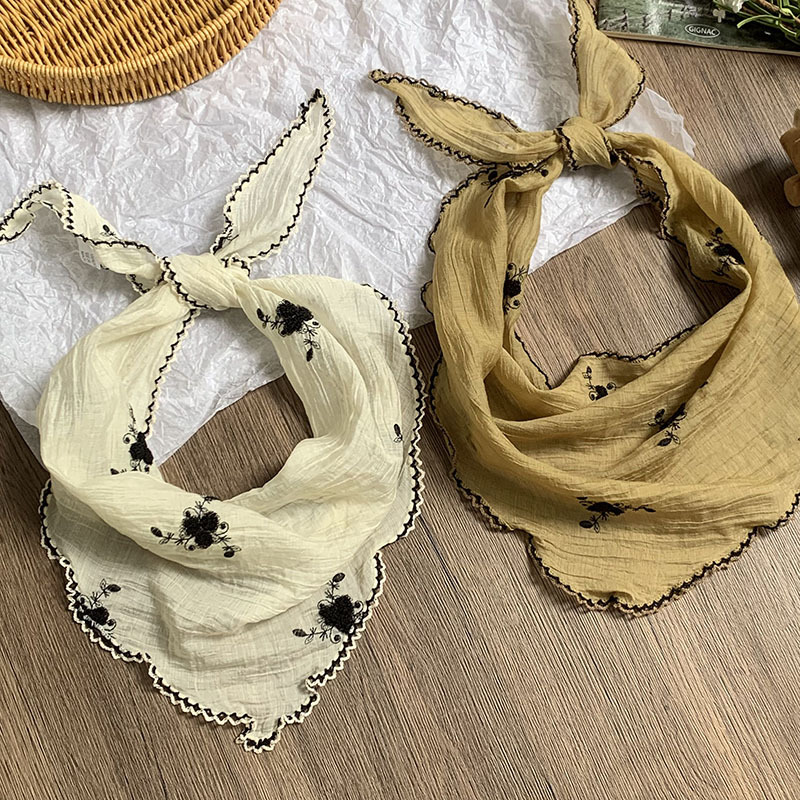 Pañuelo en la cabeza, diadema pastoral femenina de verano, bufanda de seda bordada de color sólido, bufanda pequeña de moda de alta gama, bufanda triangular, cintura