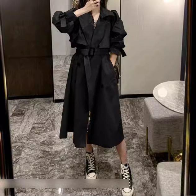 Women's Clothing Mid length khaki trench coat autumn and winter new loose casual over the knee British style coat jacket_voghion.com