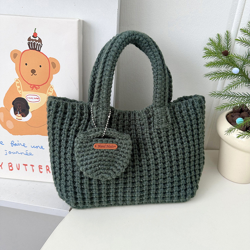 Bolsa de tejido coreana ins bolsas de gancho hechas a mano de color sólido bolsas de lana lindas bolsas de mano de otoño y invierno para llevar bolsas de teléfono móvil