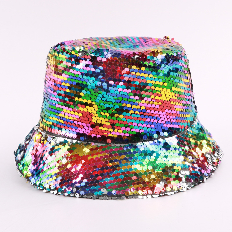 Europe and the United States cross-border sparkling disco seven color sequins fisherman hat new party versatile fashion Denim basin hat