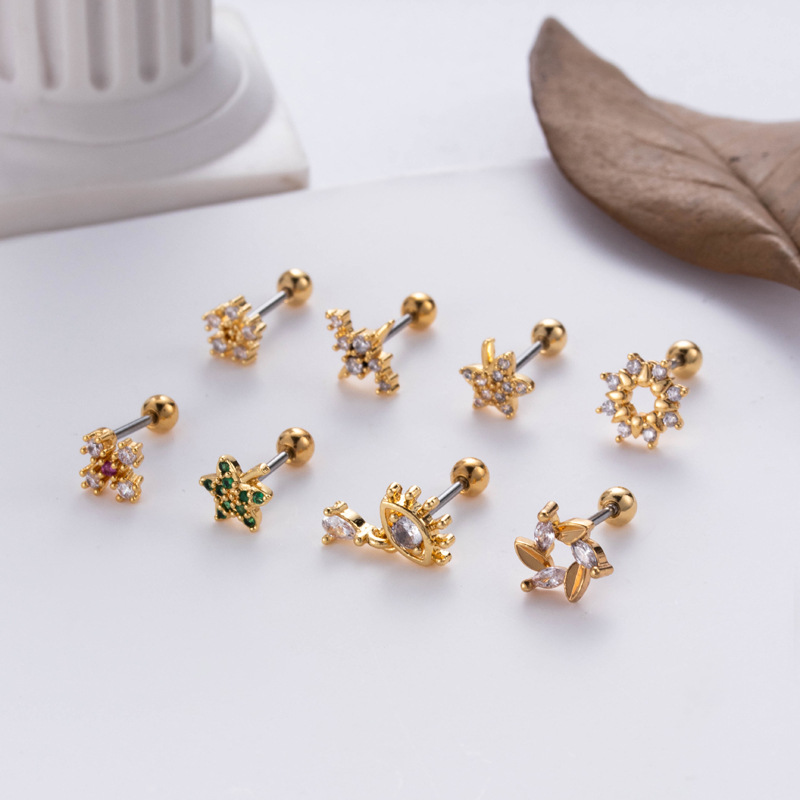 1 Piece Ear Cartilage Rings & Studs IG Style Star Eye Flower Copper Plating Inlay Zircon display picture 4