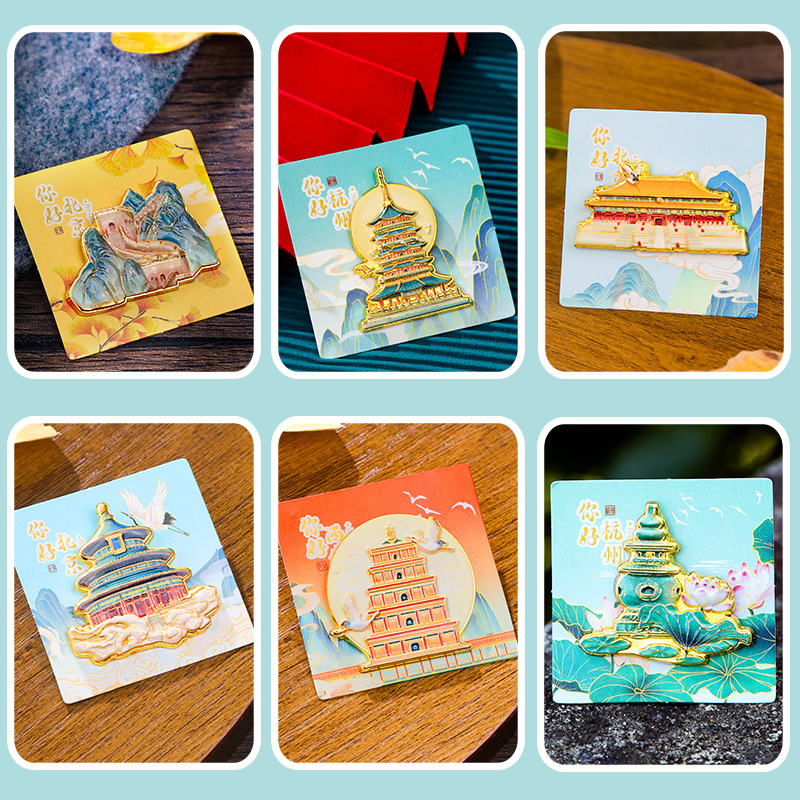 原創杭州西湖周邊胸針三潭印月雷峰塔斷橋旅遊景區紀念品金屬徽章