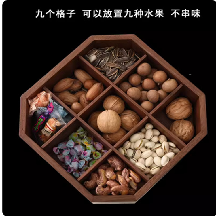 Nogal negro plato de fruta de madera maciza hogar sala de estar mesa de café caja de fruta seca caja de nuez compartimiento caja de dulces de vidrio simple con tapa