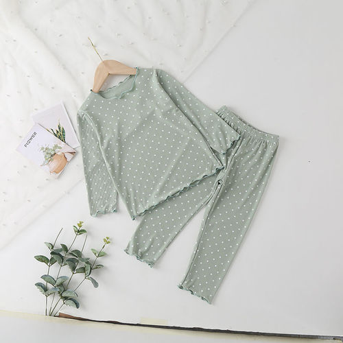 Baby pajamas, spring and autumn long-sleeved suit, polka dot style, girls' trousers, two-piece set, home clothes, children's air-conditioned clothes