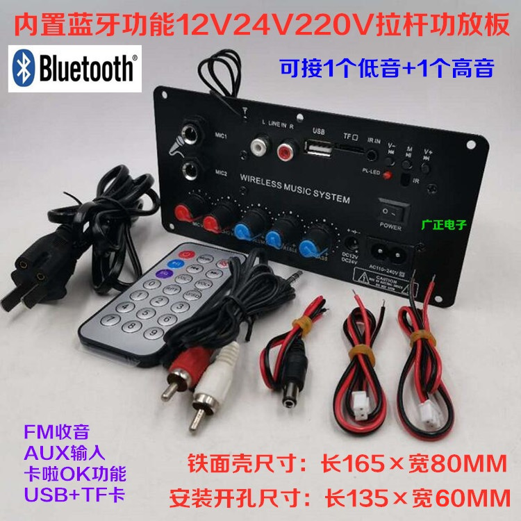 低音炮功放板蓝牙双话筒带双咪12v24v36v220v车载6～10寸音响板