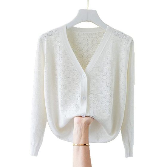 Ice Silk Knitted Sweater Women's Cardigan Hollow Loose Western-style Shawl Summer Matching Skirt Thin Coat Women's Top