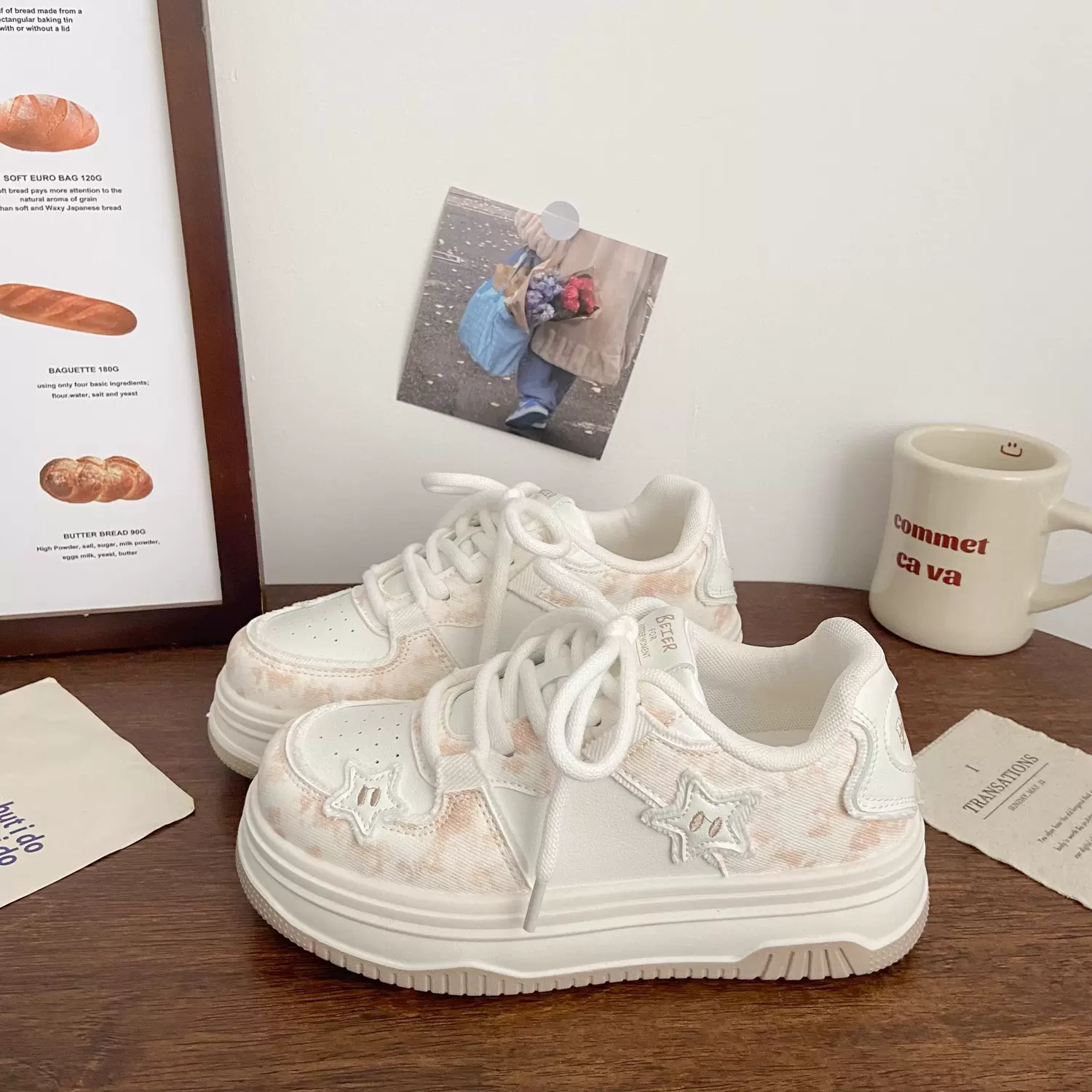 厚底面包鞋女星星2025春季新款chic小众设计学生透气运动小白鞋子