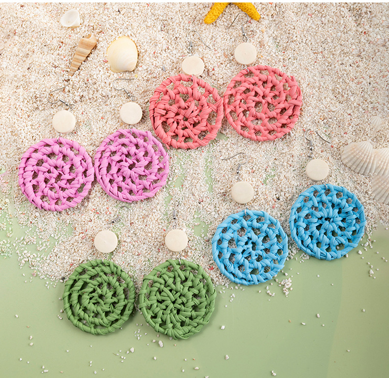 Vacation Solid Color Rattan Drop Earrings display picture 2