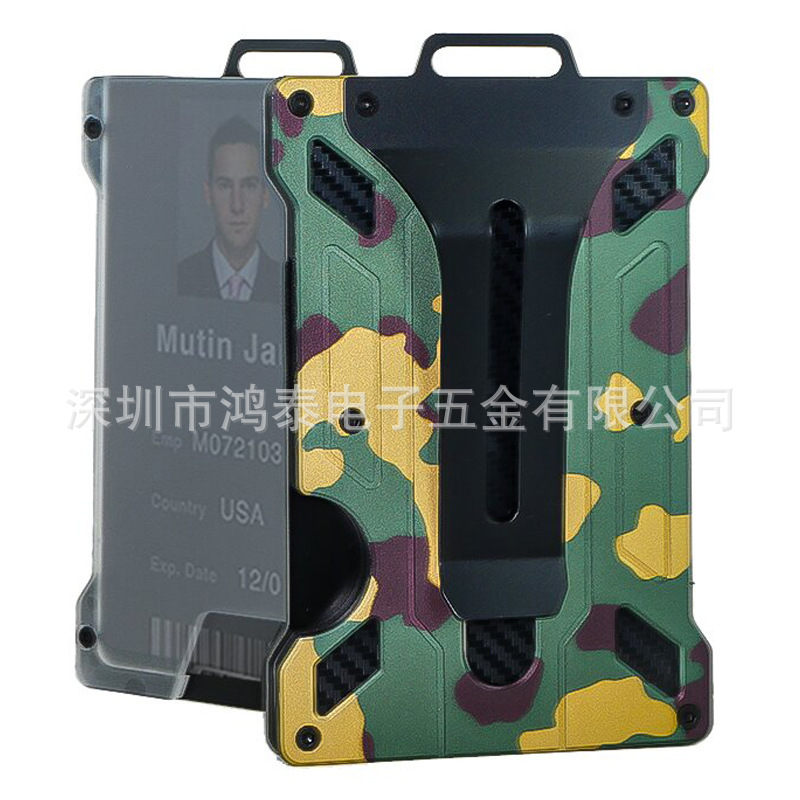 Amazon nuevo titular de la tarjeta de aleación de aluminio transparente insignia RFID metal billetera titular de la tarjeta de trabajo con la posición de la insignia