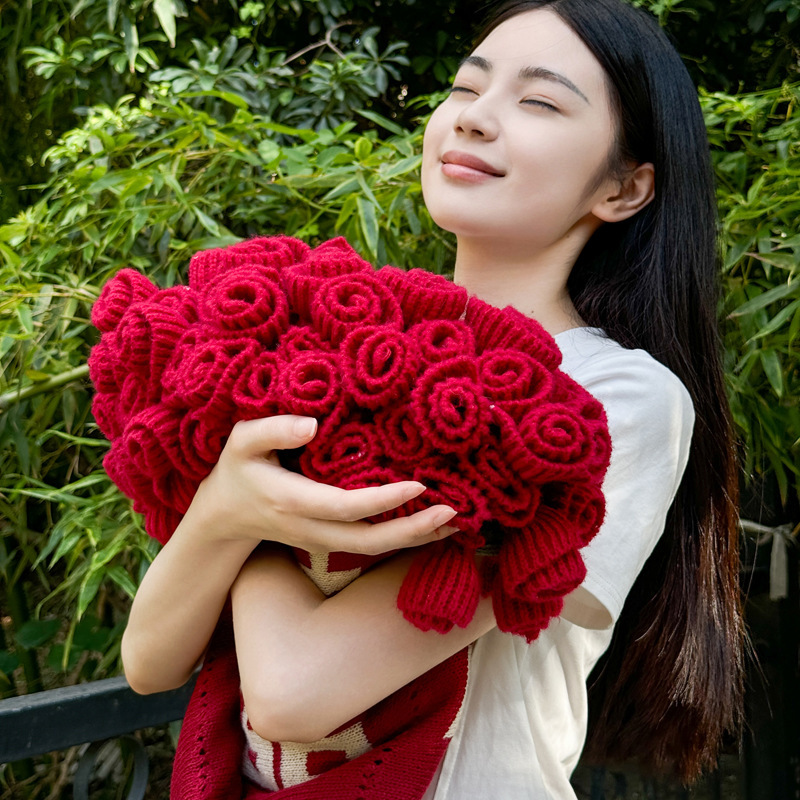 成品玫瑰花束毯子订婚结婚囍字针织毛毯午睡毯披肩盖毯婚庆鲜花毯|undefined