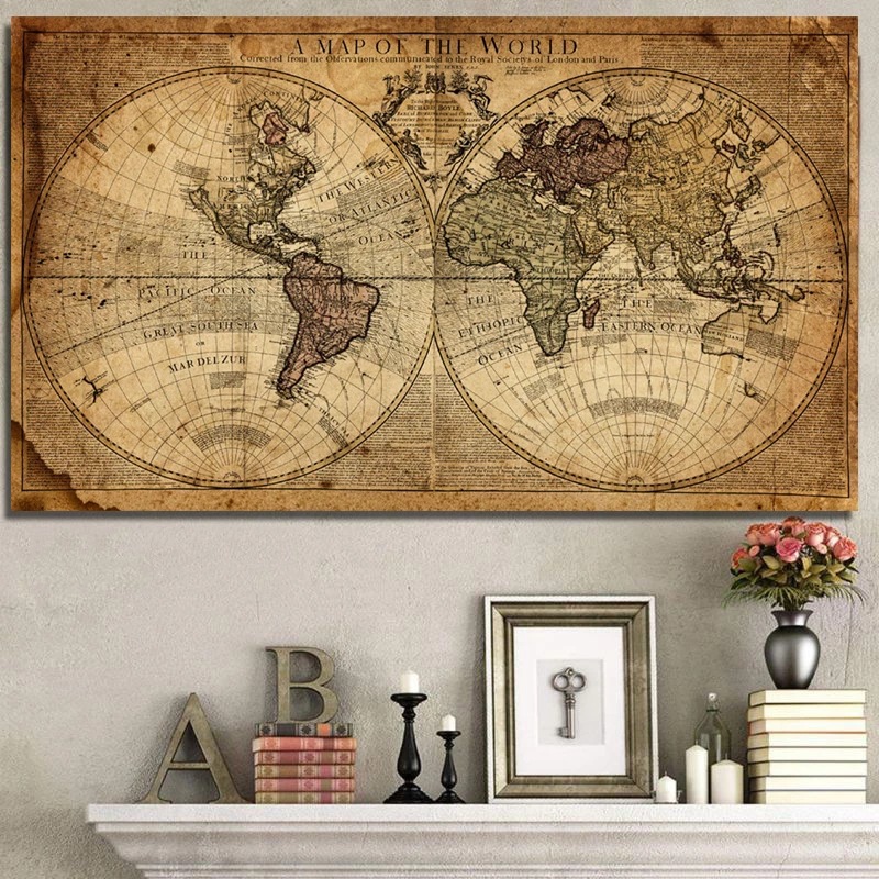 Retro Globe World Map Canvas Painting Poster Wall Art Living Room Modern Decorative Painting