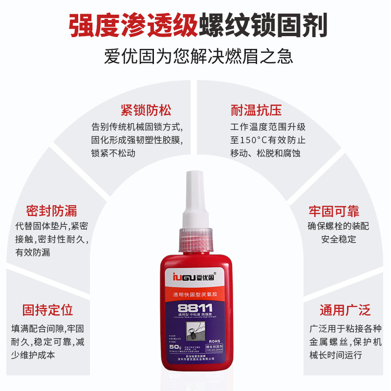 厂家批发螺丝胶螺纹紧固胶不腐蚀无裂化塑料透明不伤手无卤胶水
