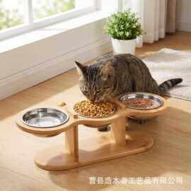 木制宠物碗架小型犬食盆架家用宠物猫咪狗狗水碗架倾斜护颈喂食器
