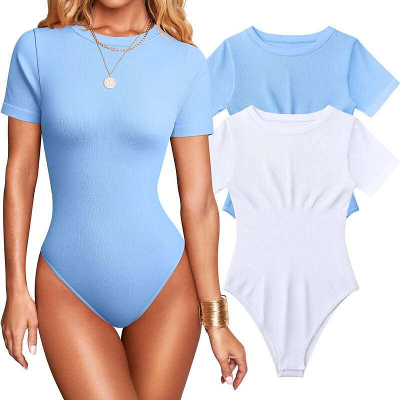 Cross-Border Hot-Selling European and American Waist-Cinching Corset, Close-Fitting Round Neck Short-Sleeved Thong Body-Shaping Jumpsuit Yoga Jumpsuit
