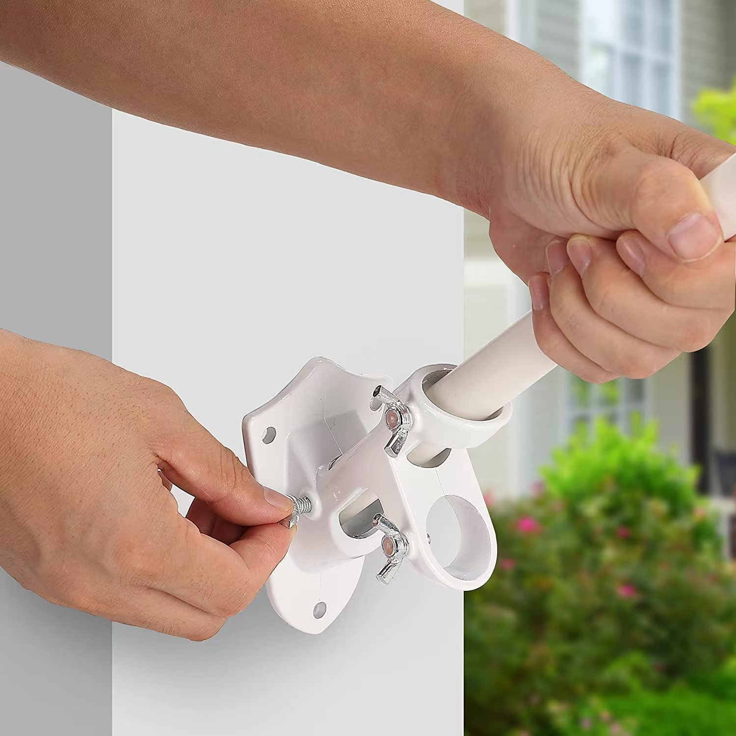 Wall Mounted Double Hole 45 Degree Angled Aluminium Flagpole Base_voghion.com