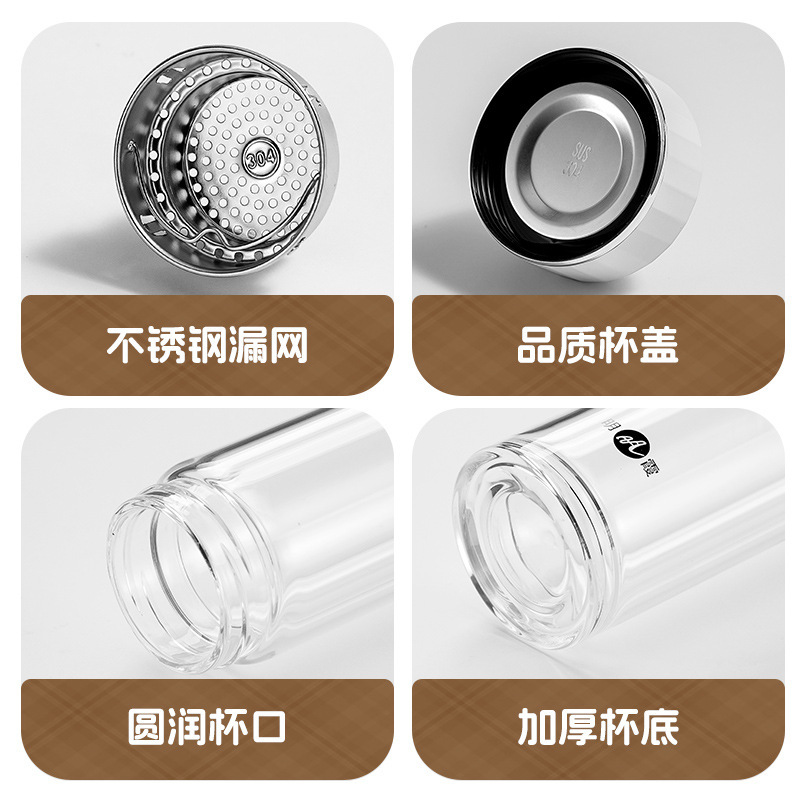 Mingxia ガラス二重層高ホウケイ酸塩増粘ティーカップメンズポータブル高価値オフィスウォーターカップ卸売カスタマイズ|undefined