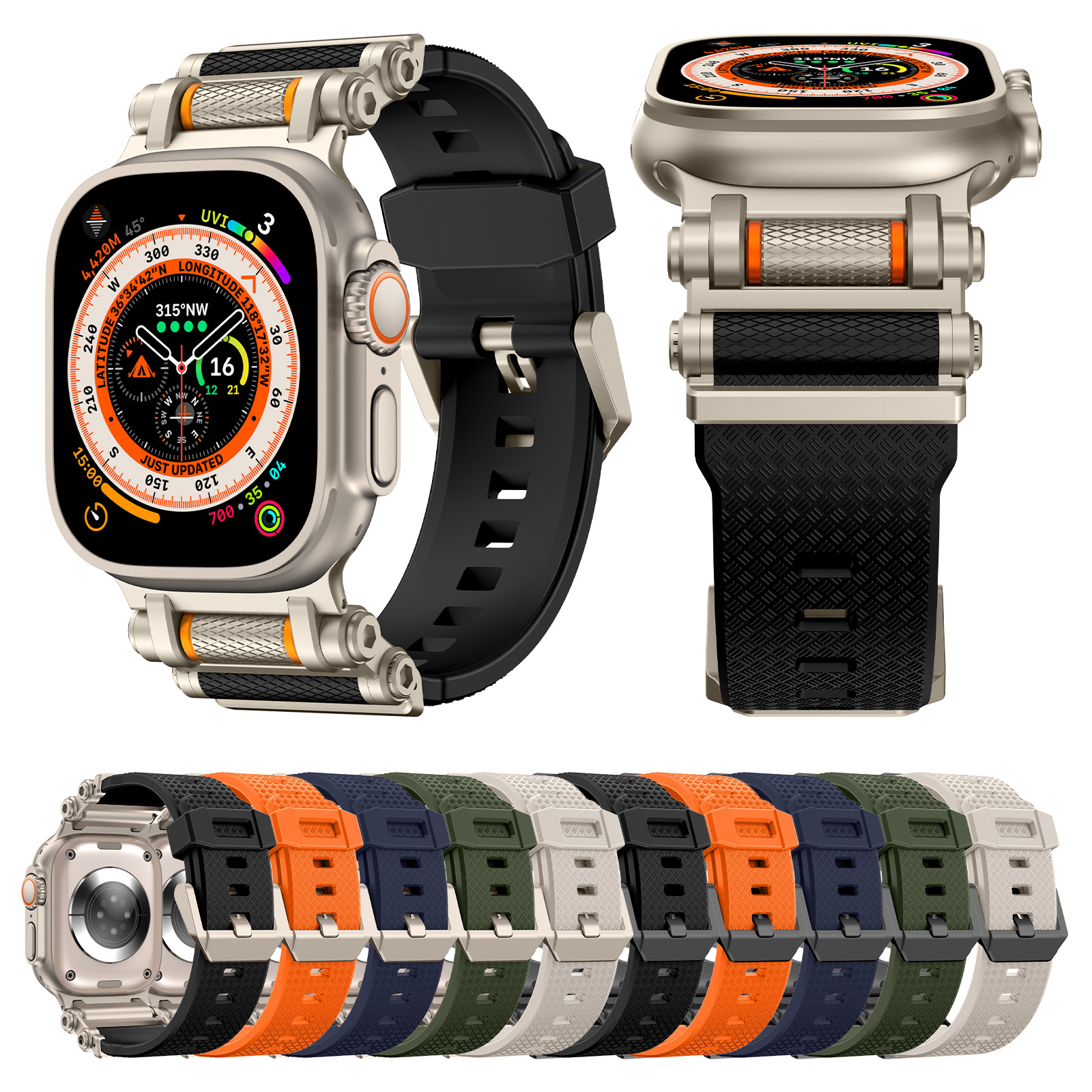 Suitable for Apple Watch Strap Apple Watch1-9 Rotating Gear Metal Connector Liquid Silicone Strap