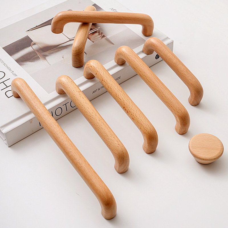Log Color Simple Cabinet Door Cabinet Solid Wood Handle Beech Black Walnut Drawer Cabinet Wood Wooden Door Handle