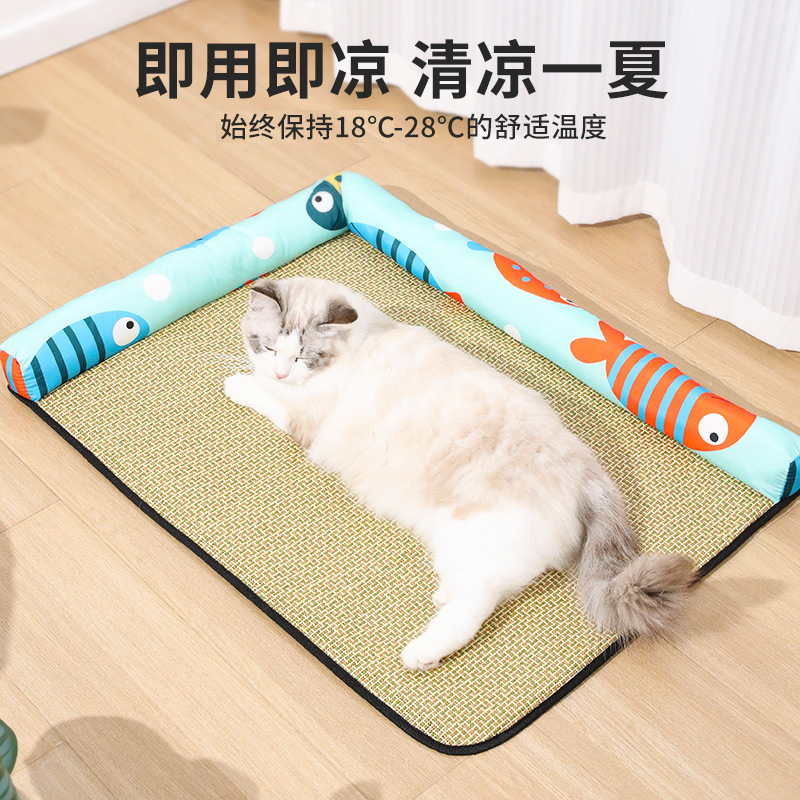 Estera de verano Nido Estera para mascotas Estera Cojera Cool y transpirable Estera de enfriamiento para dormir Estera de algodón de poliéster con borde Nido cuadrado