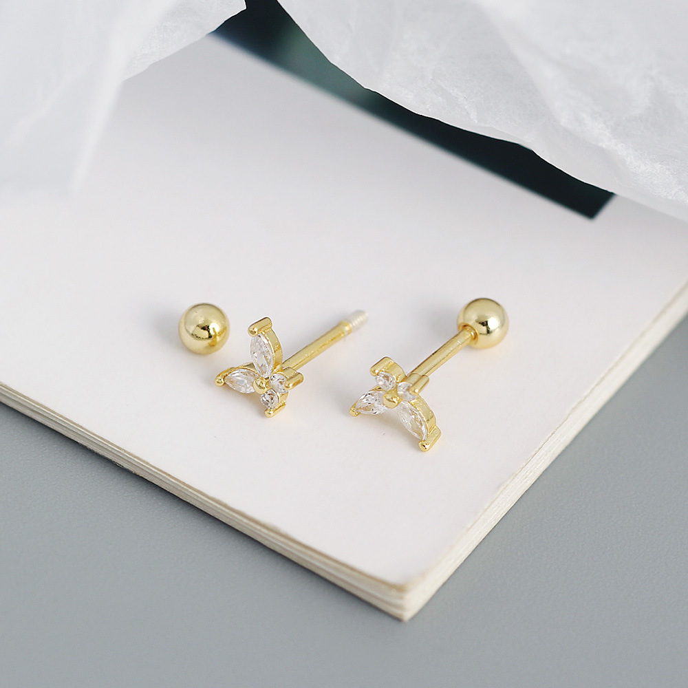 Fashion Butterfly Silver Inlay Zircon Ear Studs 1 Pair display picture 5