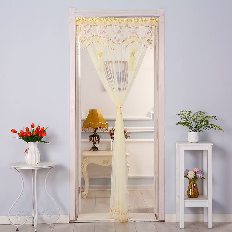 Cortina roja de boda de moda belleza hilo de encaje cortina de puerta dormitorio sala de estar simple cortina de partición a prueba de mosquitos