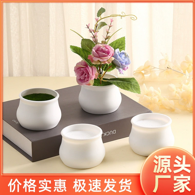 Трансграничные имитационные фарфоровые пластиковые маленькие цветочные горшки с пенопластовым флокированием, полный набор автомобильных мини-цветочных горшков, которые можно разместить цветок на столе, небольшие украшения