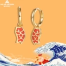 国风新款s925银<font red=H>耳钉</font>女小众设计感纯银<font red=H>耳钉</font>百搭红玛瑙锦鲤耳环批发