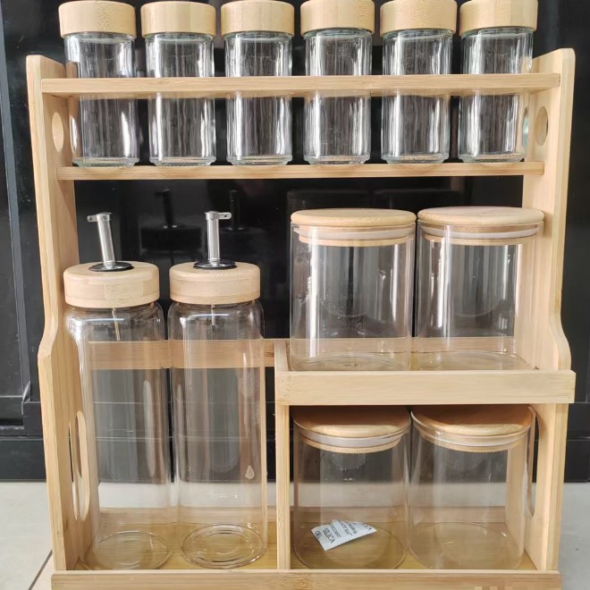 Estandarte de almacenamiento de cocina 80 + 6601 12 piezas tres capas de bambú y madera para el hogar
