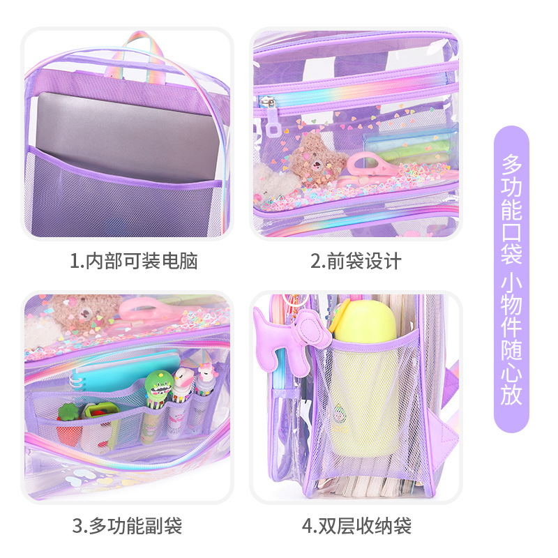 Venta directa de fábrica Amazon comercio exterior bolsa transparente moda dibujos animados mochila escolar para niños y niñas escuela primaria escuela secundaria escuela secundaria mochila