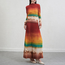 高级感时尚气质欧系套装女春秋大码褶皱印花显瘦洋气半身裙两件套