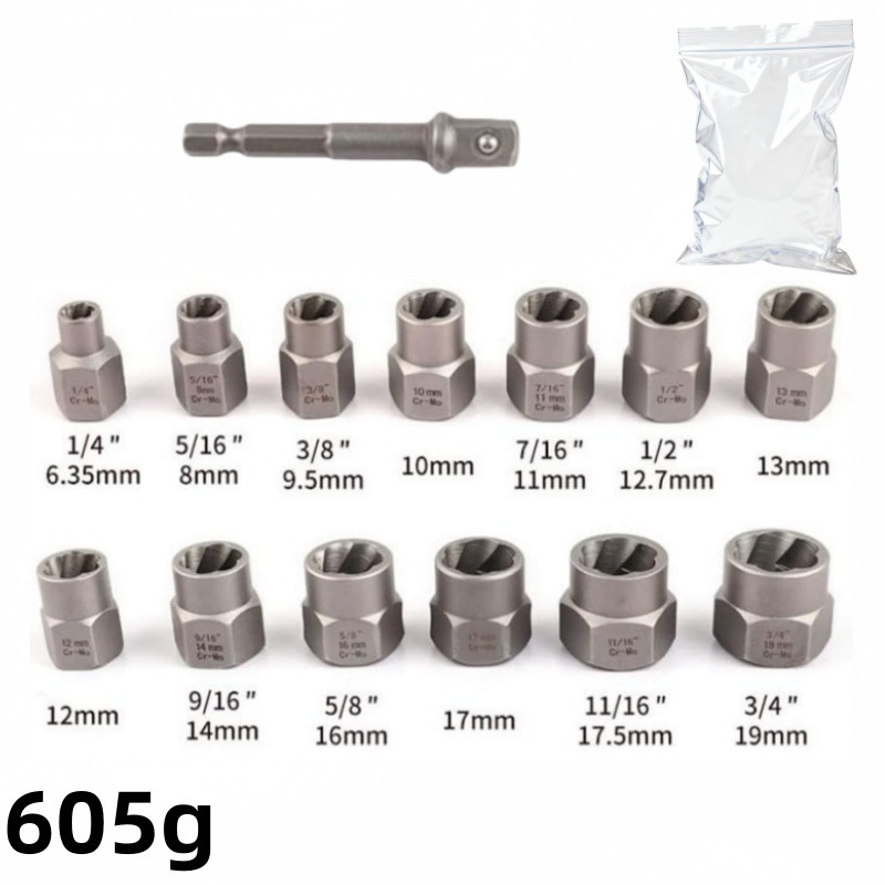 Transfronterizo 14pc Nut Extractor Damaged Nut Extractor Hex Nut Removal Sleeve Set Tool