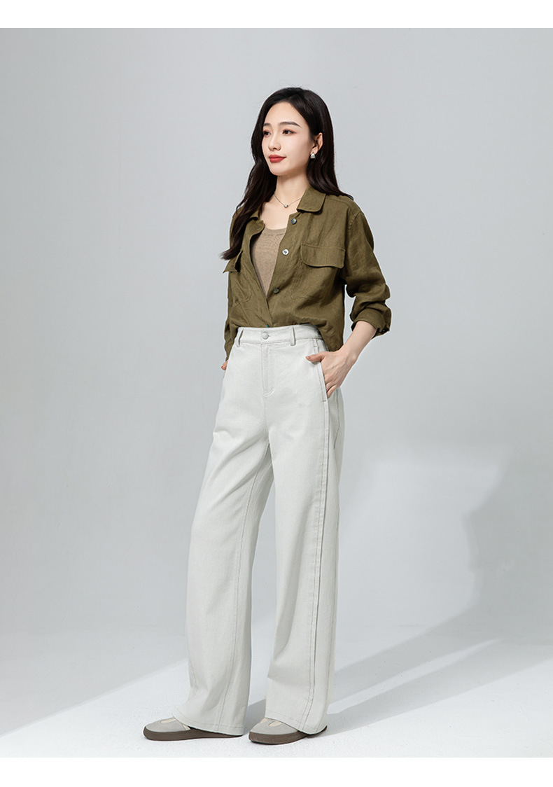 Áo sơ mi nữ vải lanh mỏng cổ polo tay dài rộng rãi phong cách xuân hè — Xanh ô liu chi tiết 25