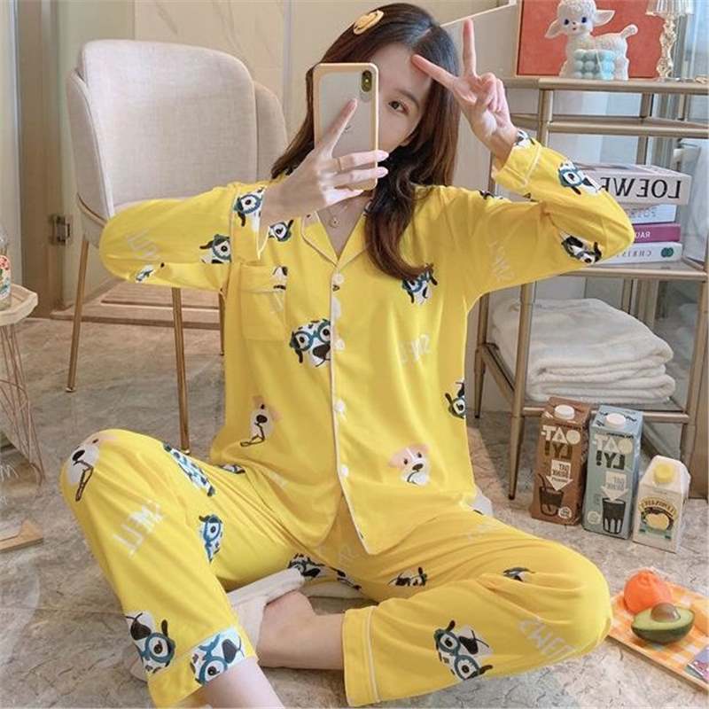 100% algodón de alta gama pijamas de las mujeres de primavera y otoño de manga larga de mediana edad y ancianos más tamaño ropa para el hogar de invierno y verano traje de dos piezas