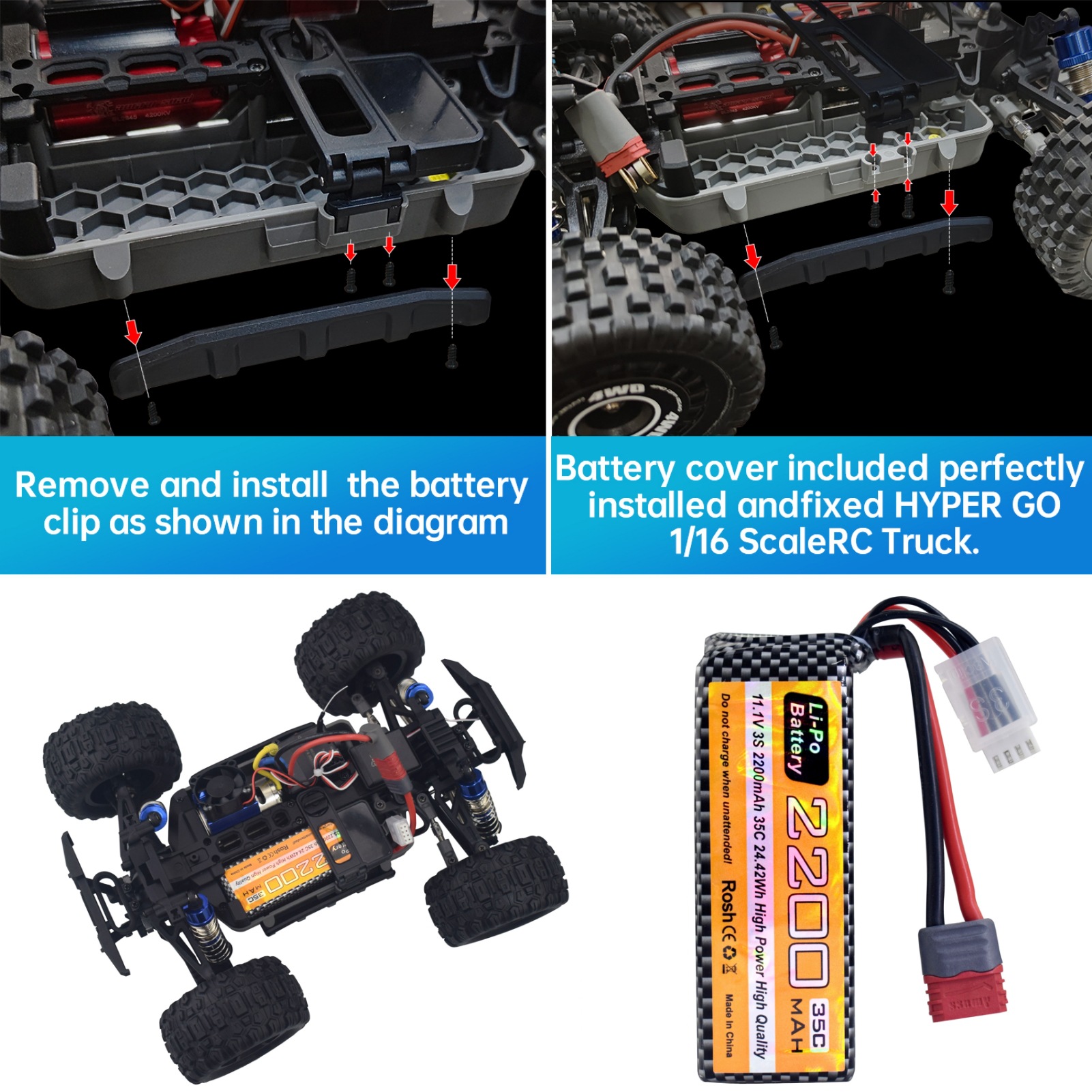 (2개) MEIJIAXIN H16207 16209 14210 원격 제어 자동차 업그레이드 배터리 3S 11.1V 2200MAH