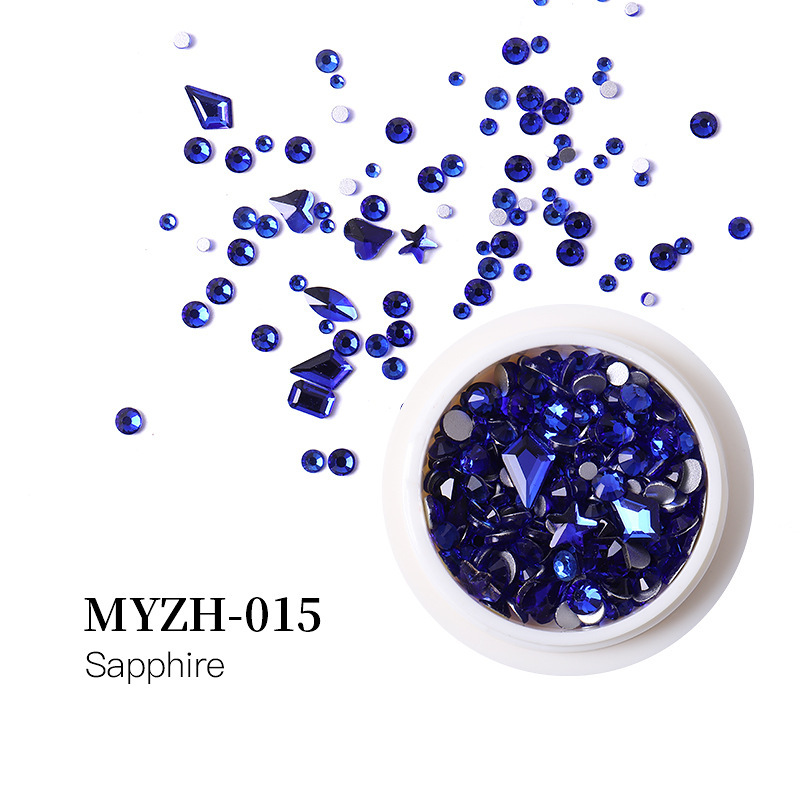 Accesorios de uñas transfronterizos mezclados al por mayor caja redonda de vidrio plano especial en forma de diamante taladro de uñas paquete de material de taladro de uñas al por mayor