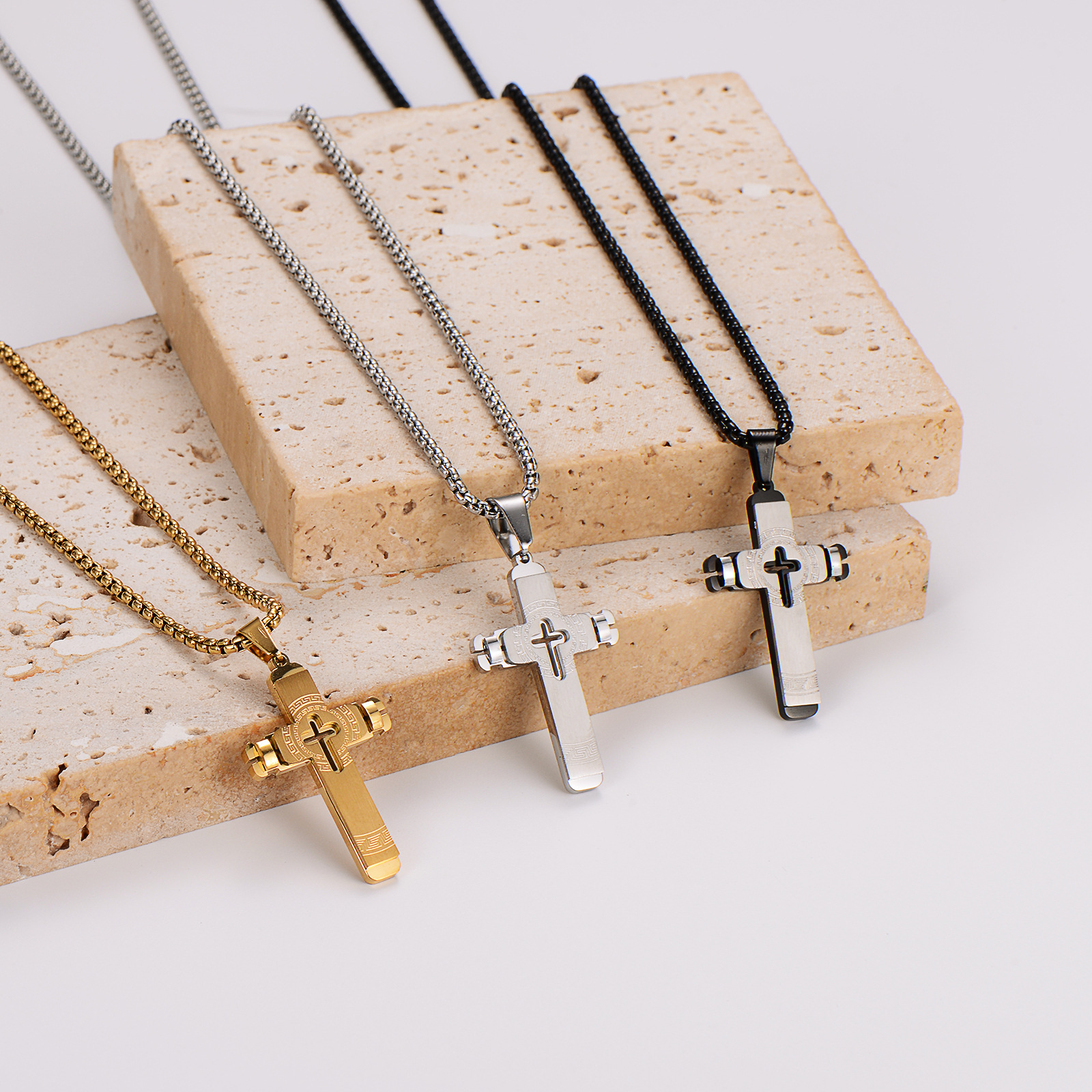 AMLins Stainless Steel Necklace Hollow Simple Engraved Pendant_voghion.com