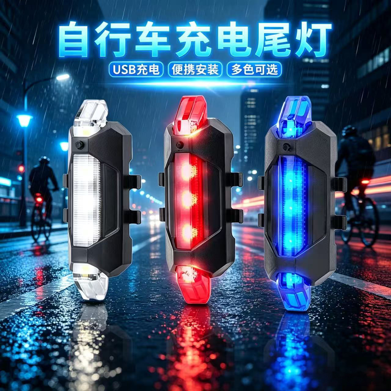 USB ilə şarj olunan velosiped arxa işığı, yanıb-sönən LED fənər