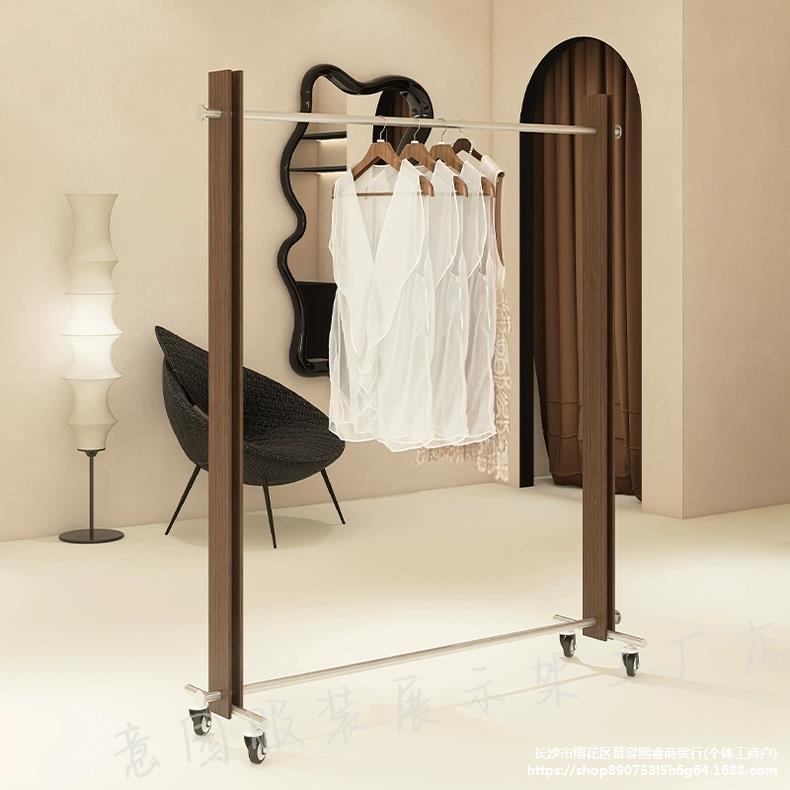 服装店展示架衣架落地立式直播间陈列架木头元素新款中岛架网红