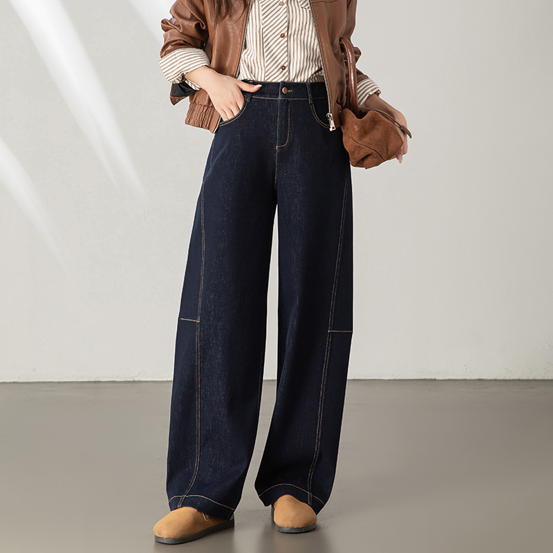 Heran 2025 Autumn New Style Scythe Jeans for Women, Loose High-Waisted, Slightly Stretchy, Slimming, Vintage Style Scythe Long Pants