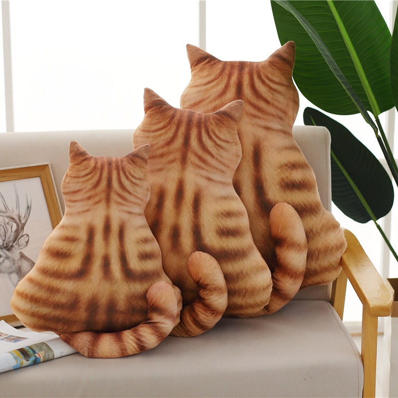猫范原创3d印花猫背影靠垫女生礼物毛绒玩具公仔新款猫咪仿真抱枕