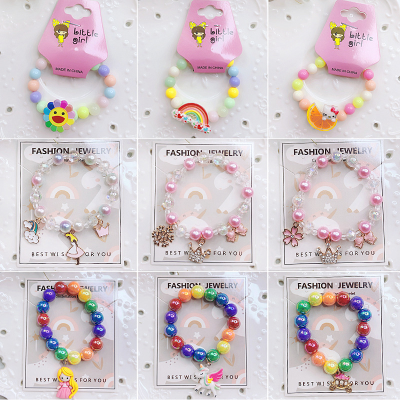 Children's Bracelet Cute Cartoon Little Girl's Bracelet Baby Accessories Aisha Princess Jewelry Beaded Imitation Pearl Bracelet
