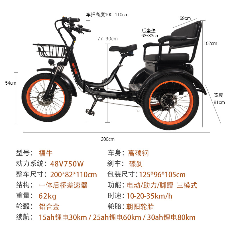 20-inch Electric Power-Assisted Tricycle with Front and Rear Frames