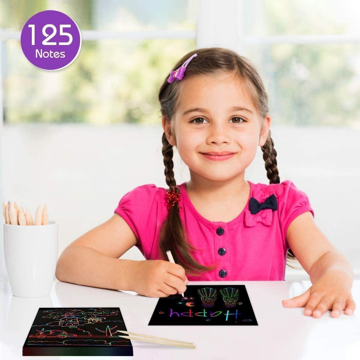 100 Hojas de Papel para Rascar con Diseño de Doodle - Juguete Educativo DIY para Niños