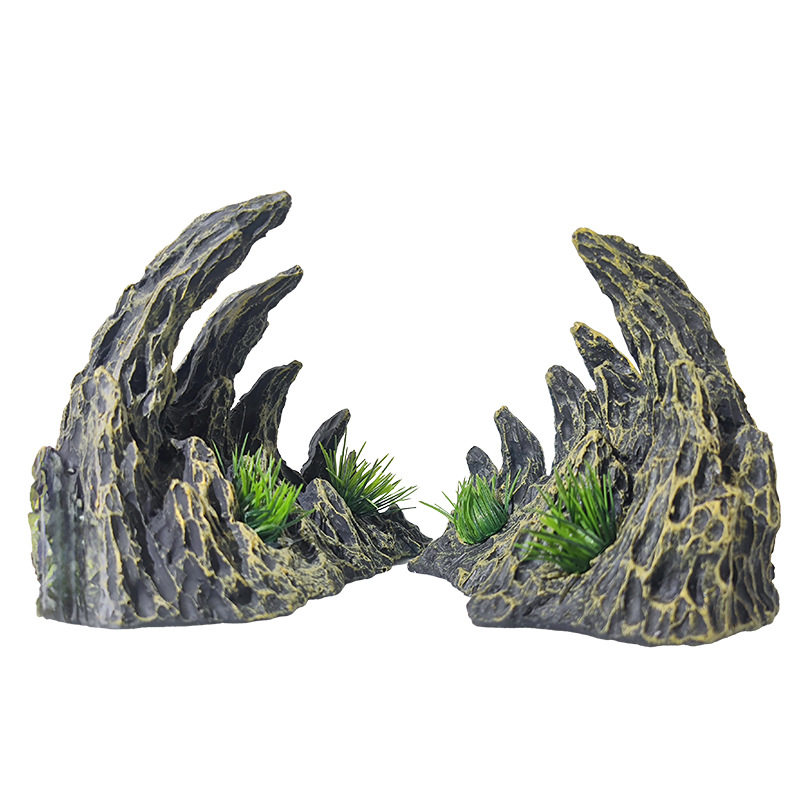 El comerciante recomienda el lugar para el paisajismo del cañón de piedra de dragón azul, decoración de resina de pecera de roca de quilla de agua decorativa