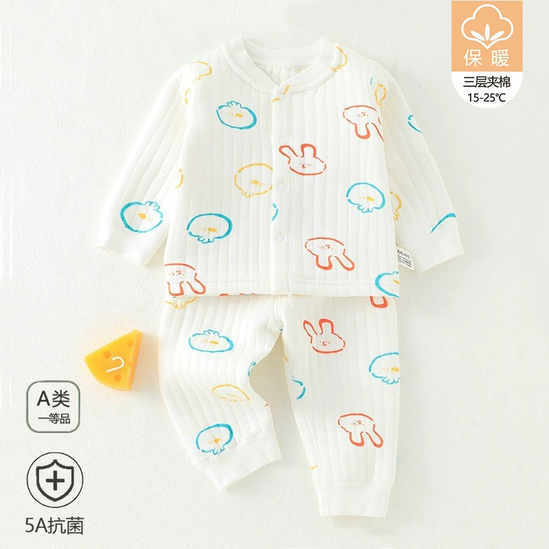 Трехслойная теплая детская одежда осенне-зимняя Плотная хлопковая осенняя одежда класса А осенние штаны детские пижамы детское нижнее белье костюм