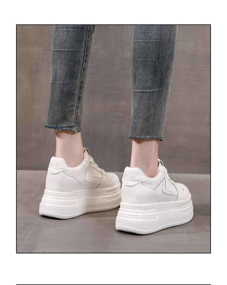 Giày sneaker nữ đế xuồng 8cm tăng chiều cao phong cách đa năng — đen chi tiết 16