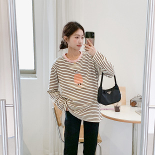 Spring New Striped maternity clothes Korean style casual age-reducing round neck striped bottoming shirt bottoming T-shirt long sleeve top