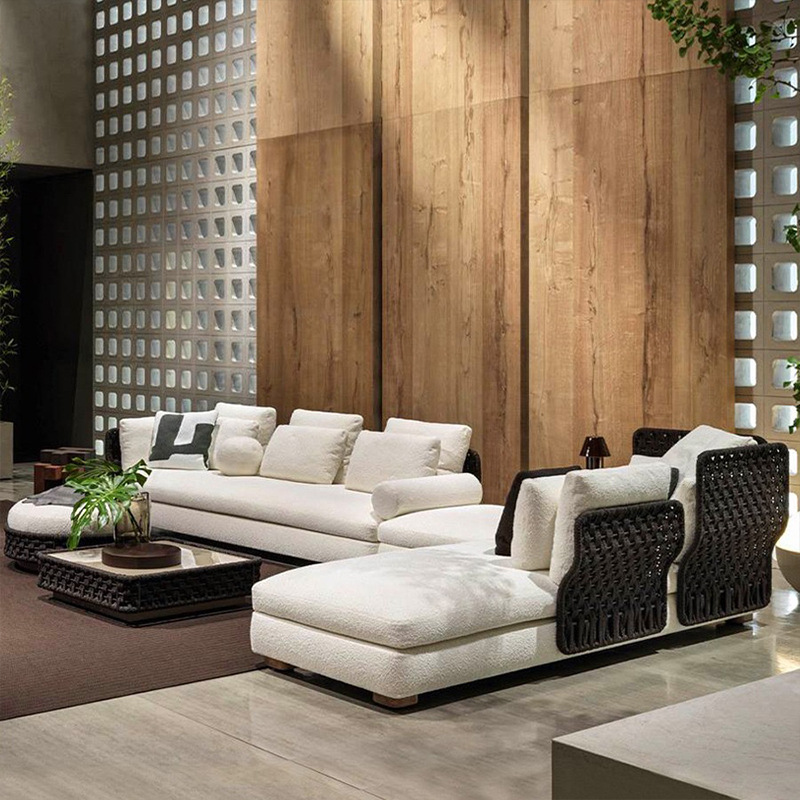 Sofá al aire libre patio combinación villa balcón jardín terraza silla de mimbre al aire libre doble chaise nórdico muebles de ratán