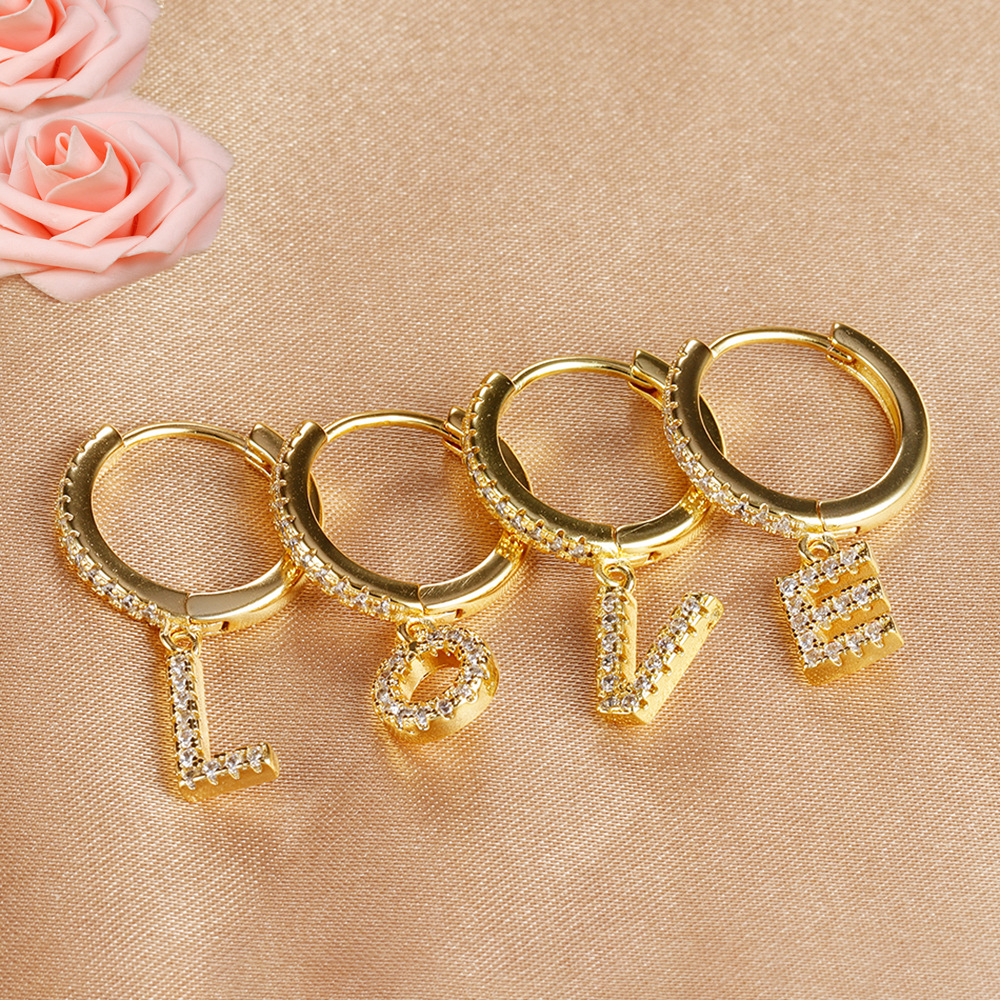 6g Weight Copper Ear Needle Material Zircon Inlay Material Charm Sleeper Hoop Earrings, Drop Earrings Classification 1 Piece Quantity Daily Occasion Copper Material Letter Pattern Unisex Gender Plating Design Casual Style 1 Piece Casual Letter Plating Copper Zircon Drop Earrings 1