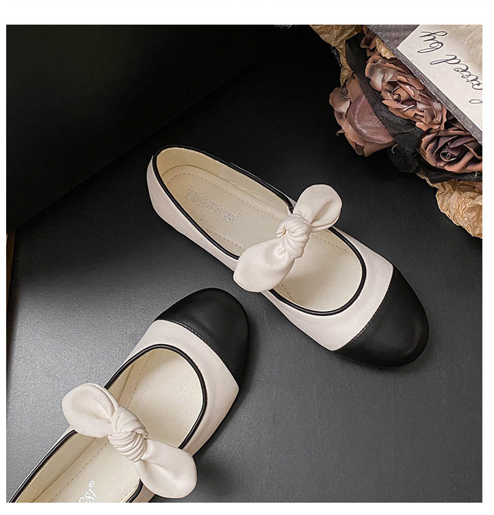 Giày búp bê nữ mũi tròn thắt nơ, đế bằng gót thấp — Màu trắng sữa, mơ đen, đen chi tiết 22